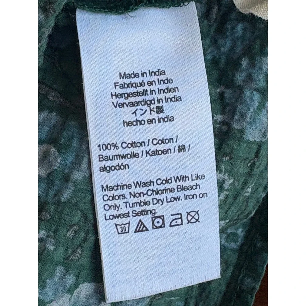 Madewell Green Floral Puff Sleeve Wrap Top Cotton V-Neck Blouse Size Medium